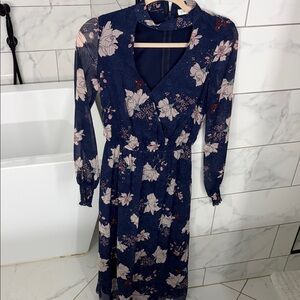 love, Fire Navy and Pink Floral Long Sleeve Dress